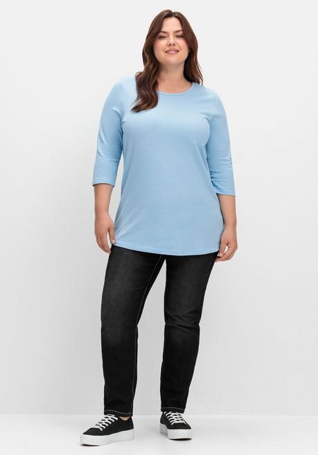 sheego Shirt in Piqué-Qualität mit 3/4-Ärmeln - himmelblau sheego Bis zu 60% Rabatt