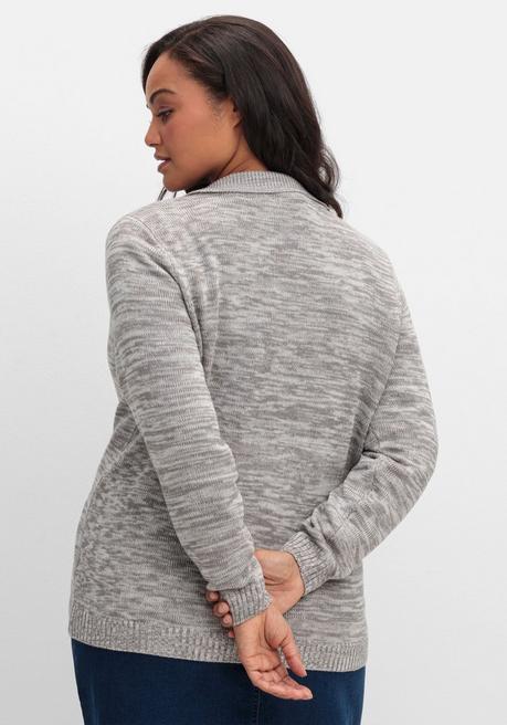 sheego Melierte Strickjacke mit Polokragen - grau sheego Sonderangebot der Fabrik