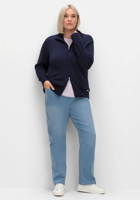 sheego Strickjacke mit Troyerkragen und 2-Wege-Zipper - marine sheego Bis zu 55% Rabatt