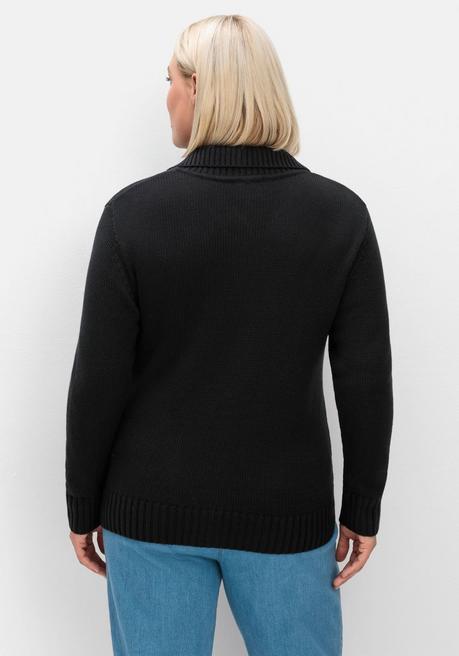 sheego Strickjacke mit Troyerkragen und 2-Wege-Zipper - schwarz sheego Super Rabatt