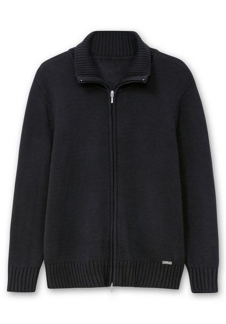 sheego Strickjacke mit Troyerkragen und 2-Wege-Zipper - schwarz sheego Super Rabatt