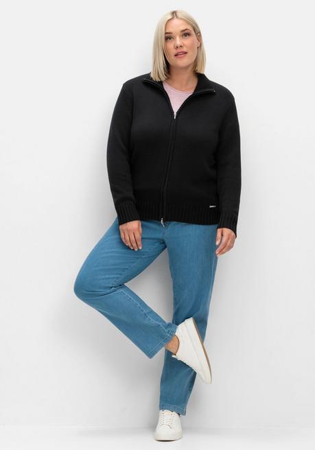 sheego Strickjacke mit Troyerkragen und 2-Wege-Zipper - schwarz sheego Super Rabatt