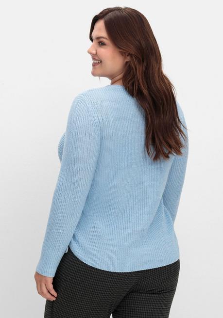 sheego Strickpullover mit Rippmuster und Raffung seitlich - eisblau sheego Riesige Rabatte