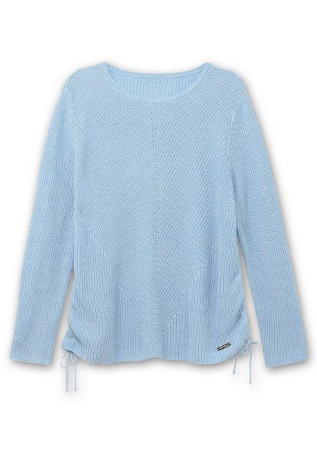 sheego Strickpullover mit Rippmuster und Raffung seitlich - eisblau sheego Riesige Rabatte