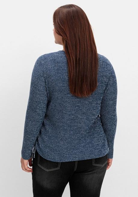 sheego Strickpullover mit Rippmuster und Raffung seitlich - dunkelblau sheego Clearance-Verkauf