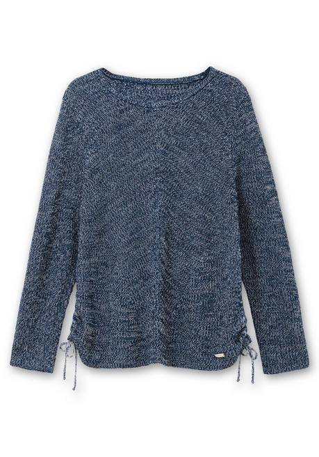 sheego Strickpullover mit Rippmuster und Raffung seitlich - dunkelblau sheego Clearance-Verkauf