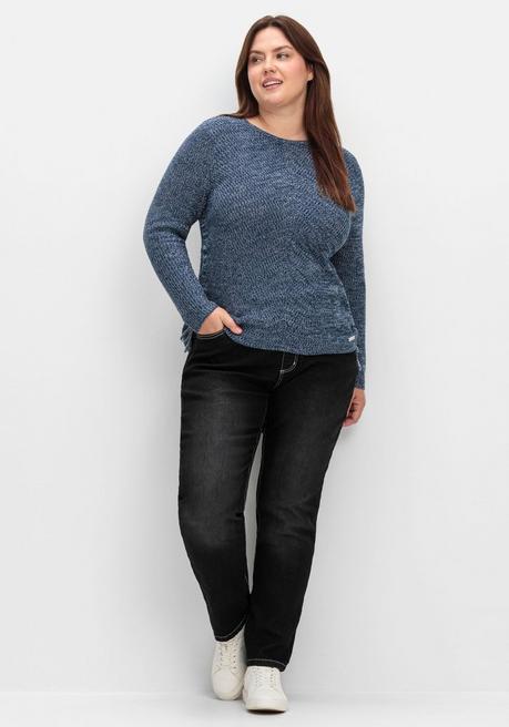 sheego Strickpullover mit Rippmuster und Raffung seitlich - dunkelblau sheego Clearance-Verkauf