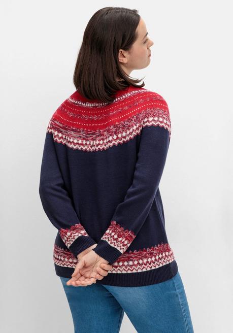 sheego Norwegerpullover im Jacquardstrick, mit Raglanärmeln - nachtblau gemustert sheego Black Friday Preise