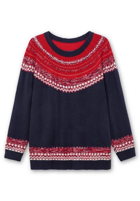 sheego Norwegerpullover im Jacquardstrick, mit Raglanärmeln - nachtblau gemustert sheego Black Friday Preise