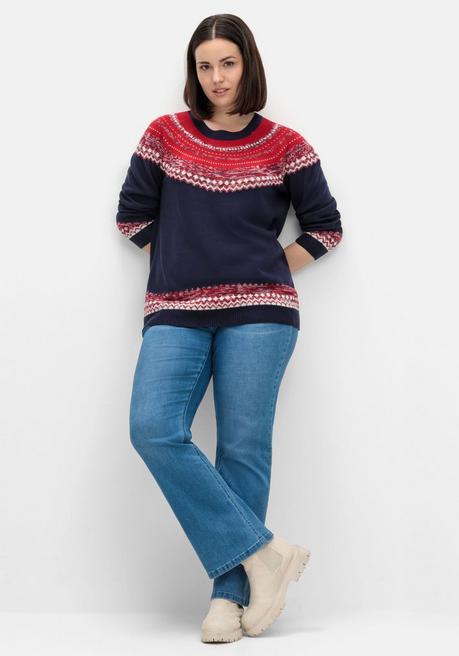 sheego Norwegerpullover im Jacquardstrick, mit Raglanärmeln - nachtblau gemustert sheego Black Friday Preise