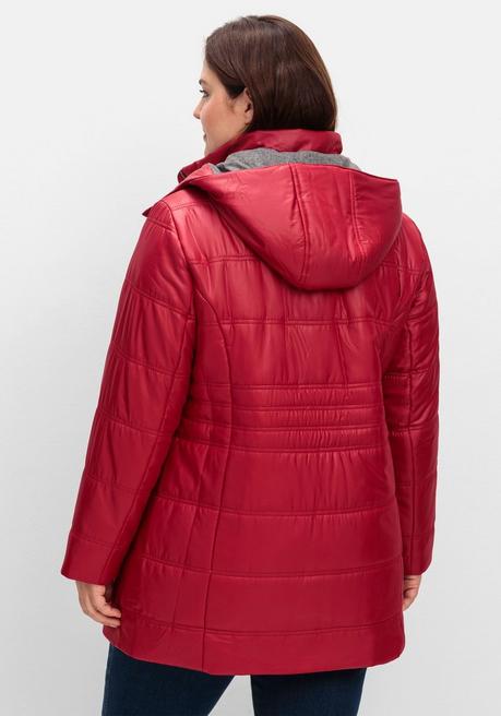 sheego Steppjacke mit Kapuze und Flanell-Details - kirschrot sheego Im Verkauf