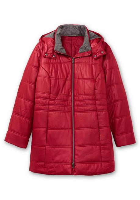 sheego Steppjacke mit Kapuze und Flanell-Details - kirschrot sheego Im Verkauf
