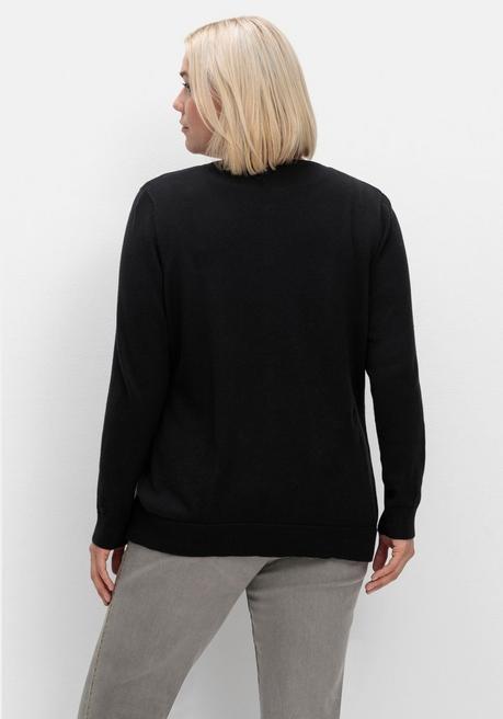sheego Feinstrickjacke mit Rundhalsausschnitt und Knopfleiste - schwarz sheego zollfrei