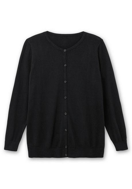sheego Feinstrickjacke mit Rundhalsausschnitt und Knopfleiste - schwarz sheego zollfrei