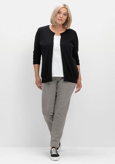 sheego Feinstrickjacke mit Rundhalsausschnitt und Knopfleiste - schwarz sheego zollfrei
