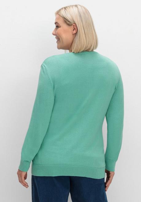 sheego Feinstrickjacke mit Rundhalsausschnitt und Knopfleiste - salbeigrün sheego 50% Rabatt für begrenzte Zeit