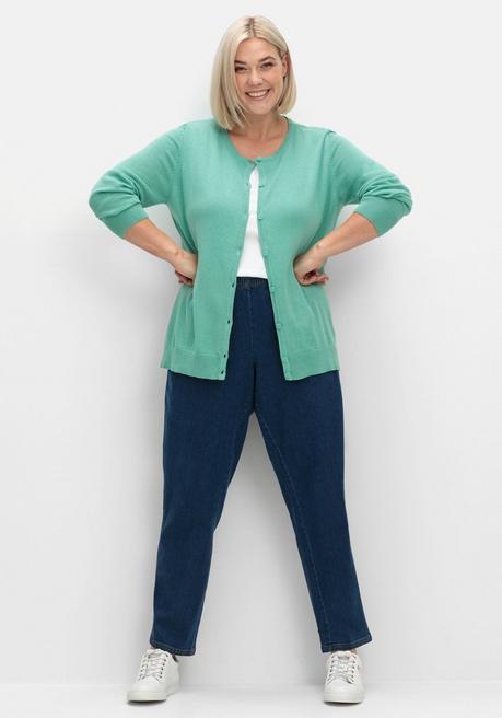 sheego Feinstrickjacke mit Rundhalsausschnitt und Knopfleiste - salbeigrün sheego 50% Rabatt für begrenzte Zeit