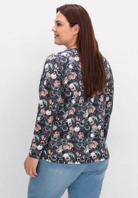 sheego Langarmshirt mit Alloverprint und kurzer Knopfleiste - anthrazit gemustert sheego Online