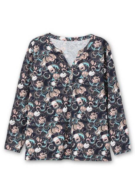 sheego Langarmshirt mit Alloverprint und kurzer Knopfleiste - anthrazit gemustert sheego Online