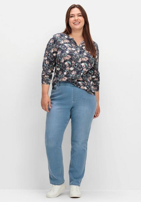 sheego Langarmshirt mit Alloverprint und kurzer Knopfleiste - anthrazit gemustert sheego Online