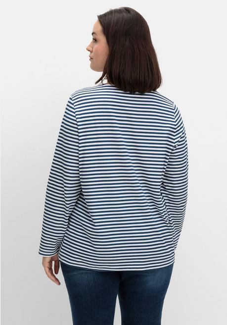 sheego Gestreiftes Langarmshirt mit Rundhalsausschnitt - marine gestreift sheego Verkauf