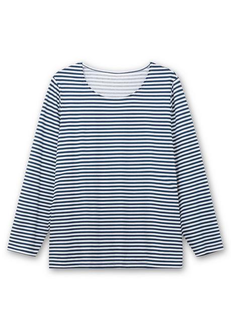 sheego Gestreiftes Langarmshirt mit Rundhalsausschnitt - marine gestreift sheego Verkauf