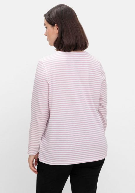 sheego Gestreiftes Langarmshirt mit Rundhalsausschnitt - rosé gestreift sheego Angebote