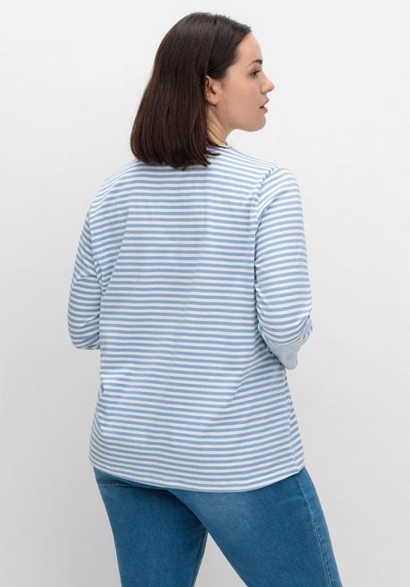 sheego Gestreiftes Langarmshirt mit Rundhalsausschnitt - mittelblau gestreift sheego Hotsell
