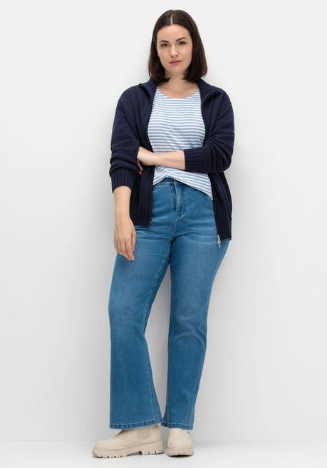 sheego Gestreiftes Langarmshirt mit Rundhalsausschnitt - mittelblau gestreift sheego Hotsell
