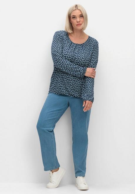 sheego Langarmshirt mit Minimalprint und Saum-Gummizug - nachtblau gemustert sheego im Angebot