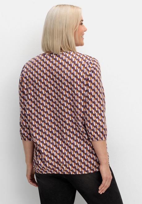 sheego 3/4-Arm-Shirt mit Grafikprint und Gummizugbund - aubergine gemustert sheego Günstiger Verkauf