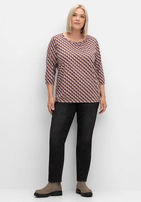 sheego 3/4-Arm-Shirt mit Grafikprint und Gummizugbund - aubergine gemustert sheego Günstiger Verkauf