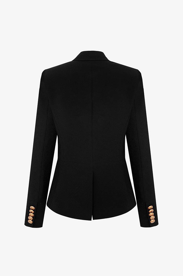 Sly 010 Kurzer doppelreihiger Blazer mit Goldknöpfen aus Crêpe-Envers-Satin Begrenzt auf 3 Tage