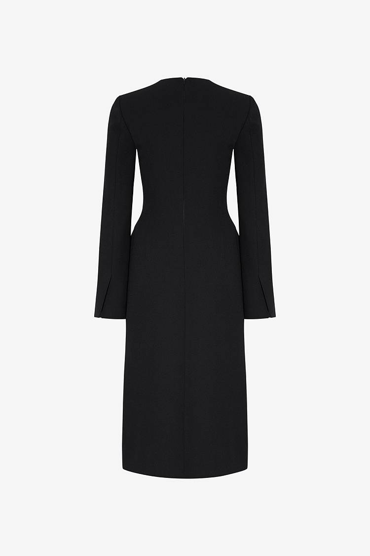 Sly 010 Elegantes Midi-Kleid mit Pattentaschen aus Crêpe-envers-Satin im Angebot