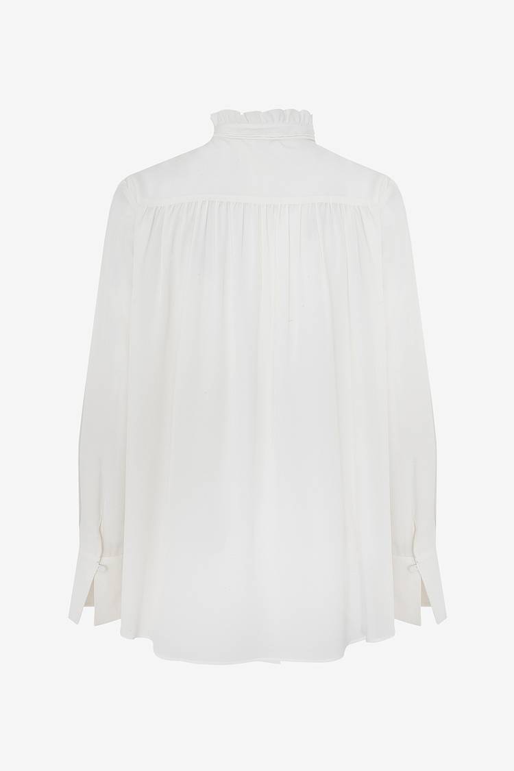 Sly 010 Seidenbluse mit gerüschtem Stehkragen Fabrik Onlineshop