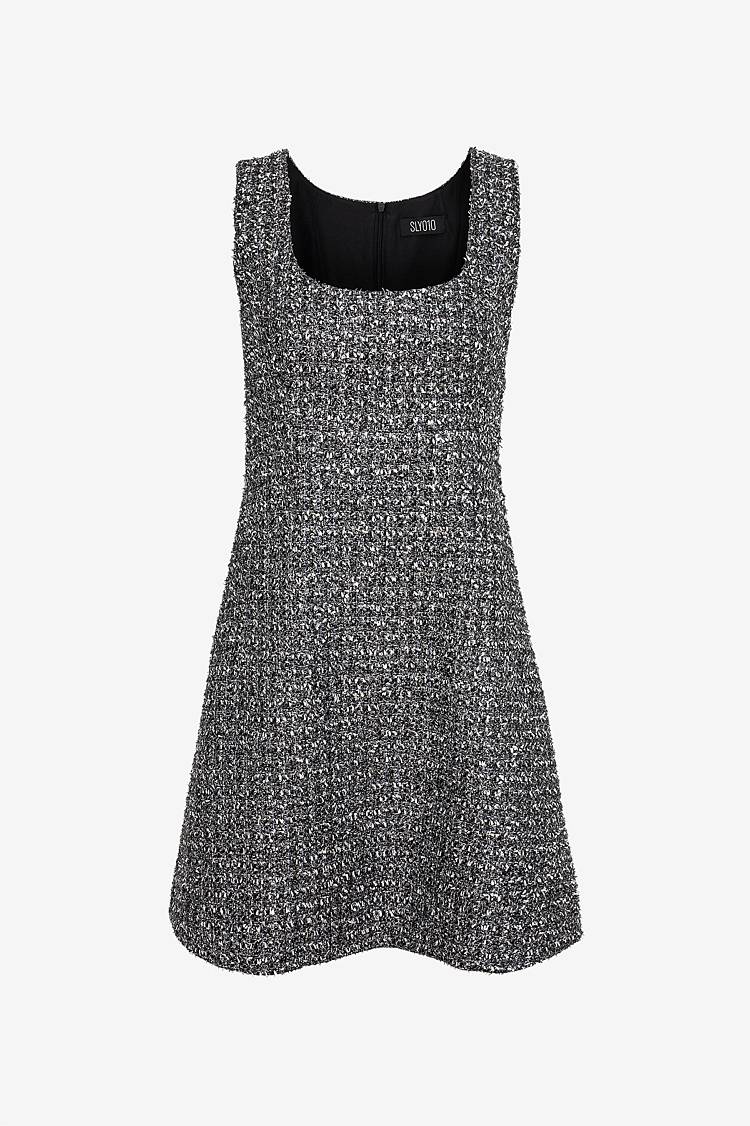 Sly 010 Feminines Kleid aus glitzerndem Tweed Bis zu 50% Rabatt