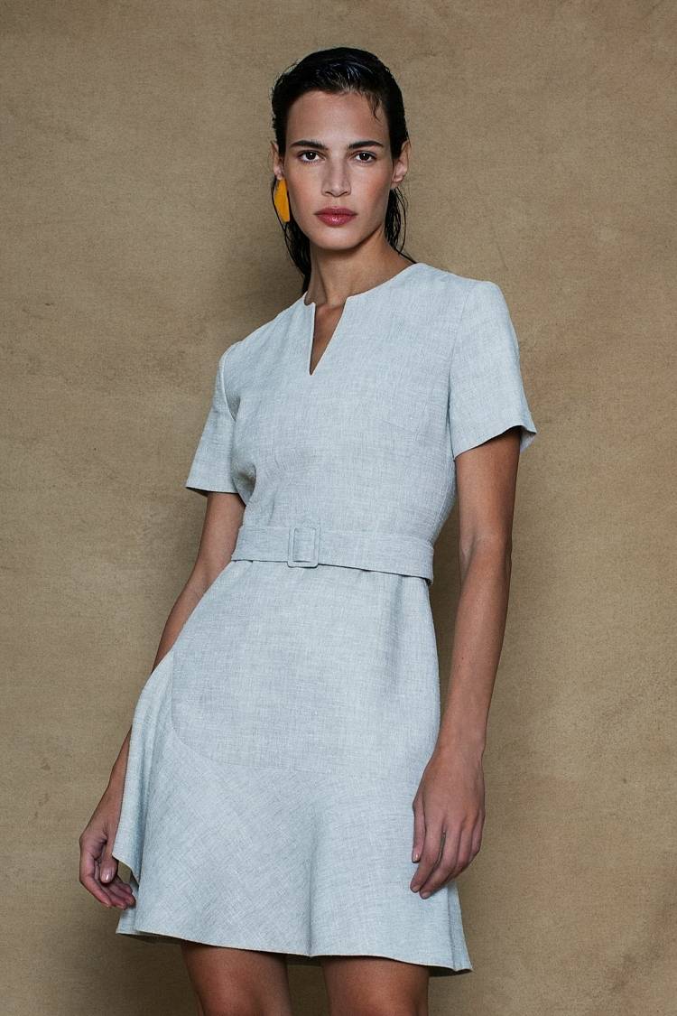 Sly 010 Kurzärmliges Kleid aus Viskose-Leinen Preisnachlass