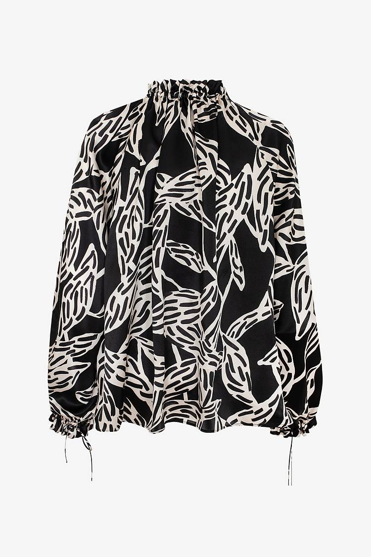Sly 010 Seidenbluse mit gekräuseltem Kragen Begrenzt auf 3 Tage