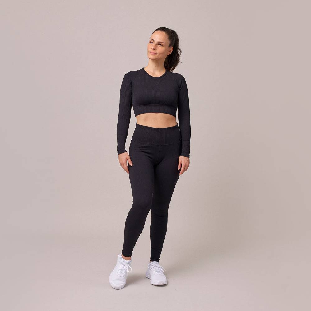 Snocks Geripptes Sportshirt langarm Damen aus recyceltem Polyamid Schlussverkauf
