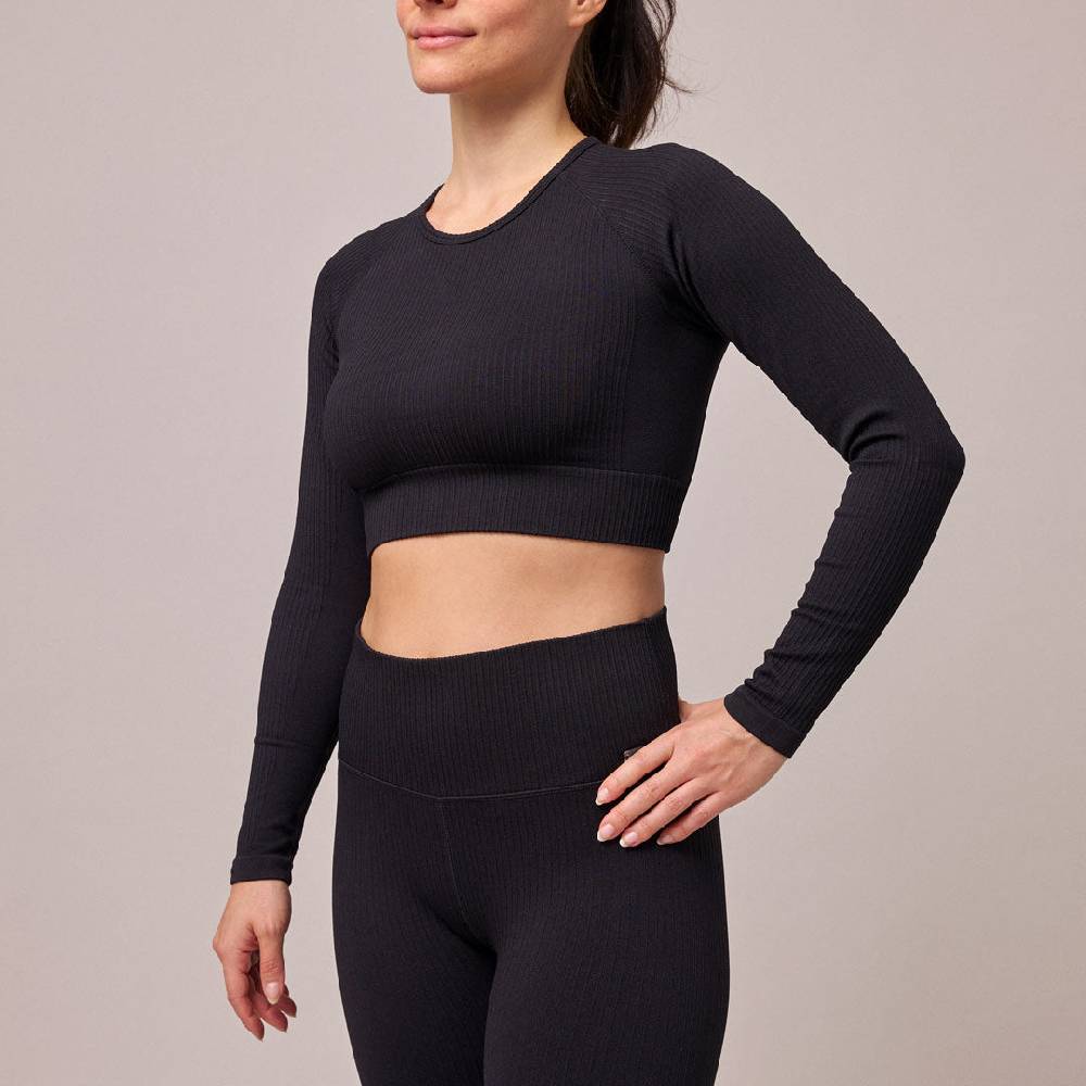 Snocks Geripptes Sportshirt langarm Damen aus recyceltem Polyamid Schlussverkauf
