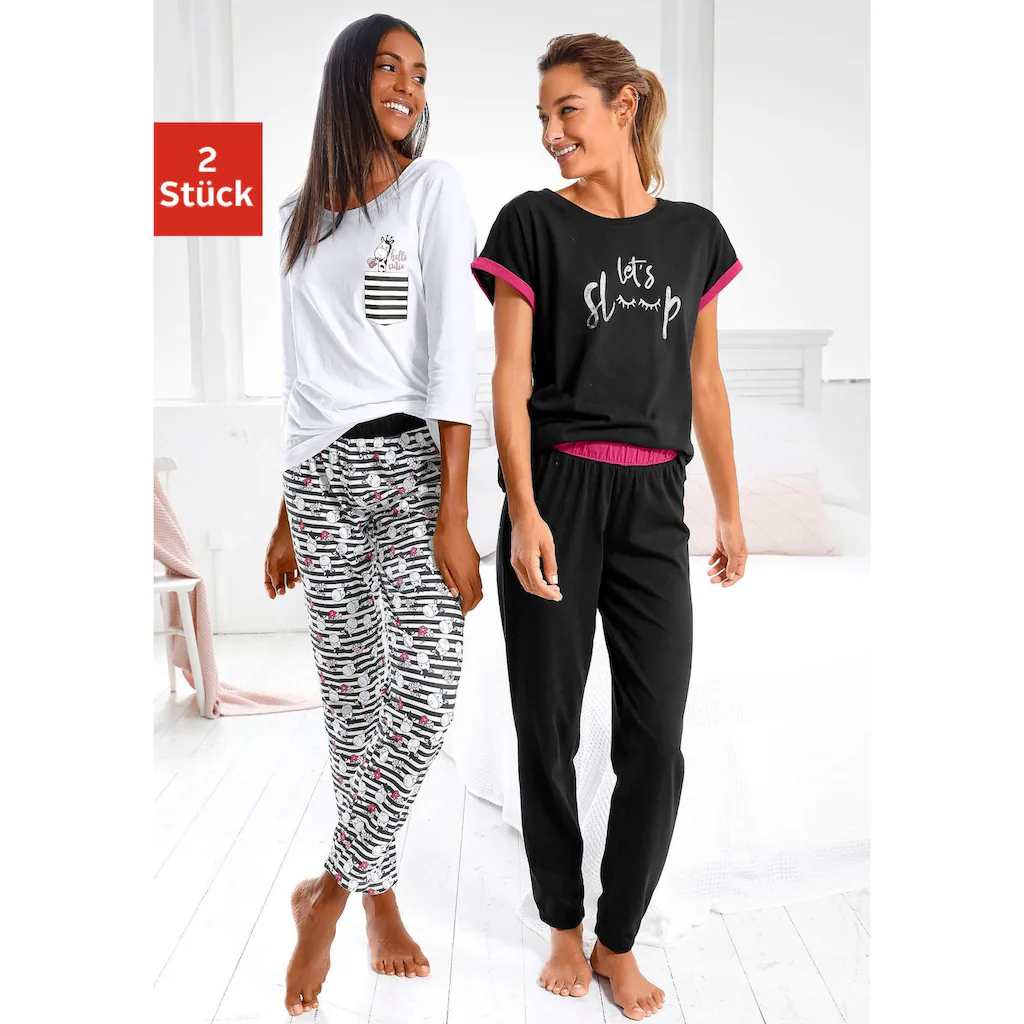 Vivance Dreams Pyjama (4 tlg. 2 Stück) mit verspieltem Tierprint ▷ für Zeitlich begrenztes Angebot