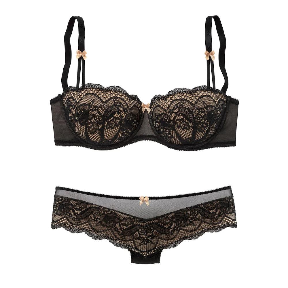 s.Oliver Set: Schalen-BH (Set 2 tlg. mit Low Waist Panty) mit feiner blumiger Spitze und zarten Zierschleifen sexy Dessous ▷ für Limitierter Zeitrabatt