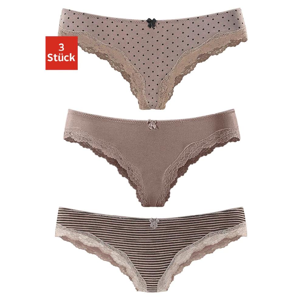 LASCANA Brasilslip (3er-Pack) aus elastischer Baumwolle mit zarter Spitze online bestellen Heißer Verkauf