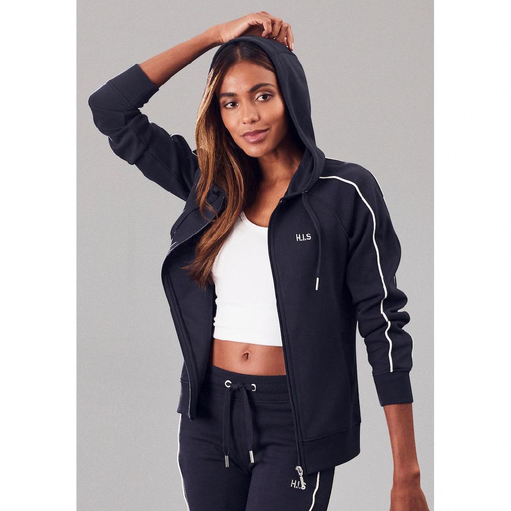 H.I.S Kapuzensweatjacke mit Piping an den Ärmeln Loungeanzug Online Outlet