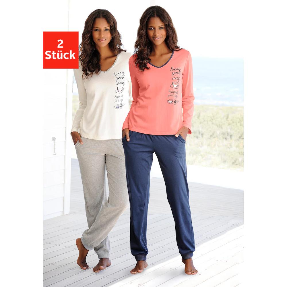 Vivance Dreams Pyjama (4 tlg. 2 Stück) mit seitlichem Print ▷ für Begrenztes Angebot