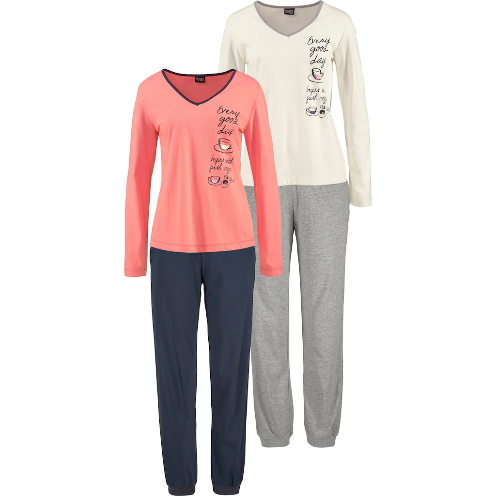 Vivance Dreams Pyjama (4 tlg. 2 Stück) mit seitlichem Print ▷ für Begrenztes Angebot