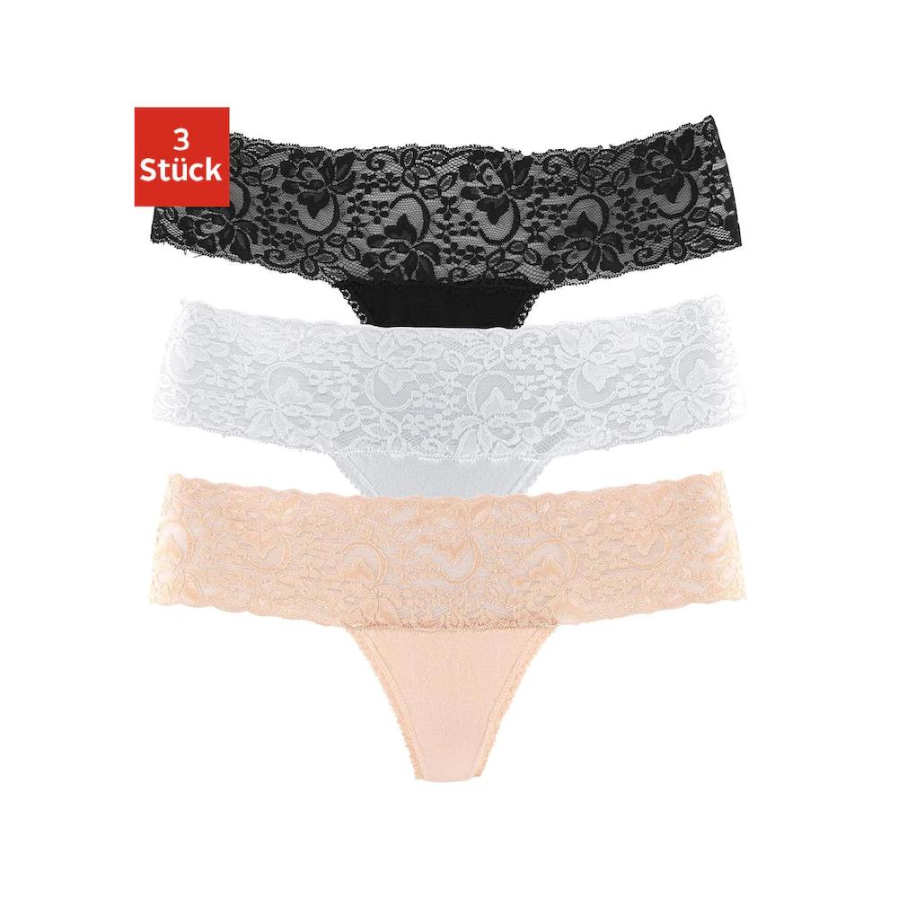 Vivance String (3er-Pack) aus elastischer Baumwolle mit floraler Spitze ▷ für Zeitbegrenzte Promotion