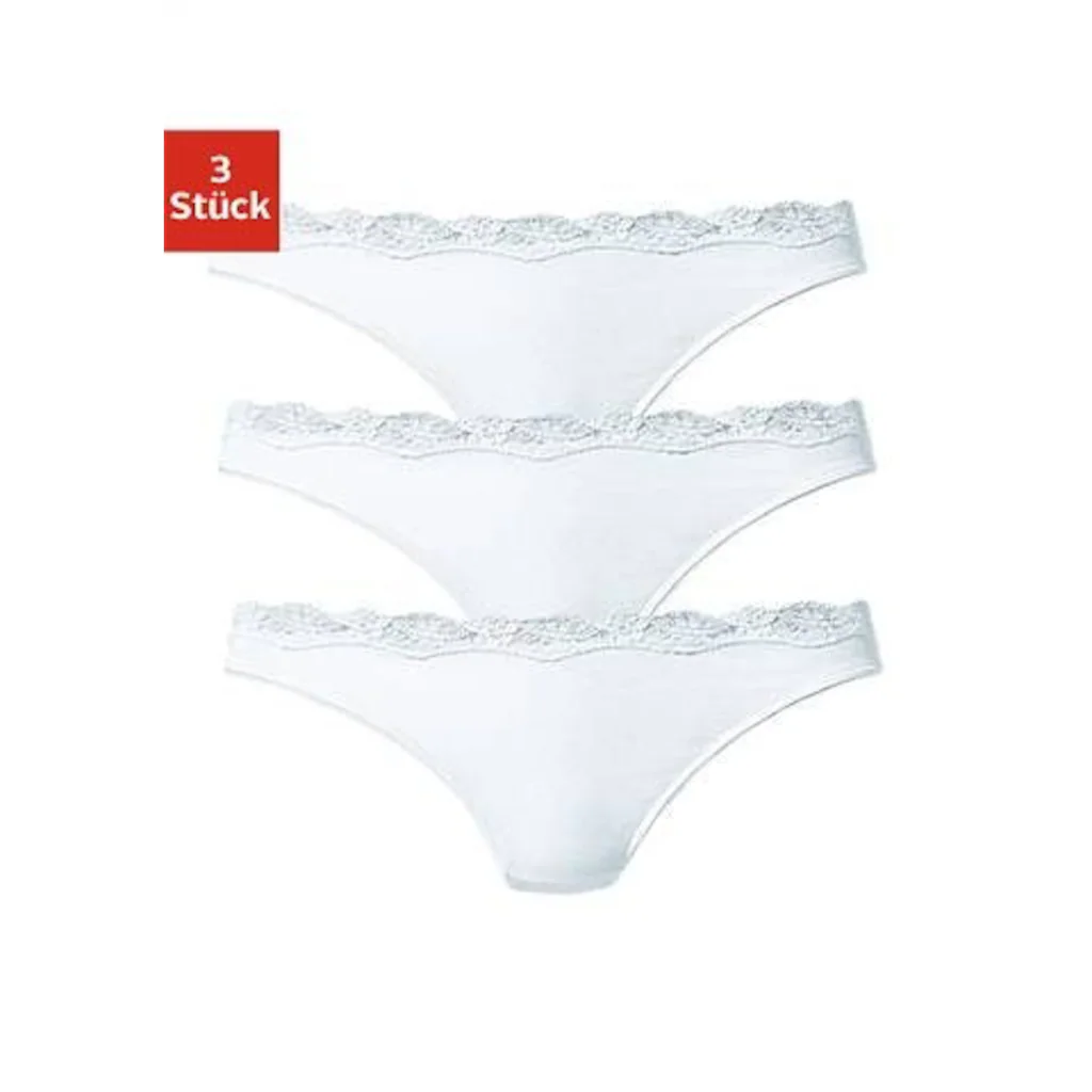 LASCANA String (3er-Pack) aus elastischer Baumwolle mit zarter Spitze kaufen Angebote