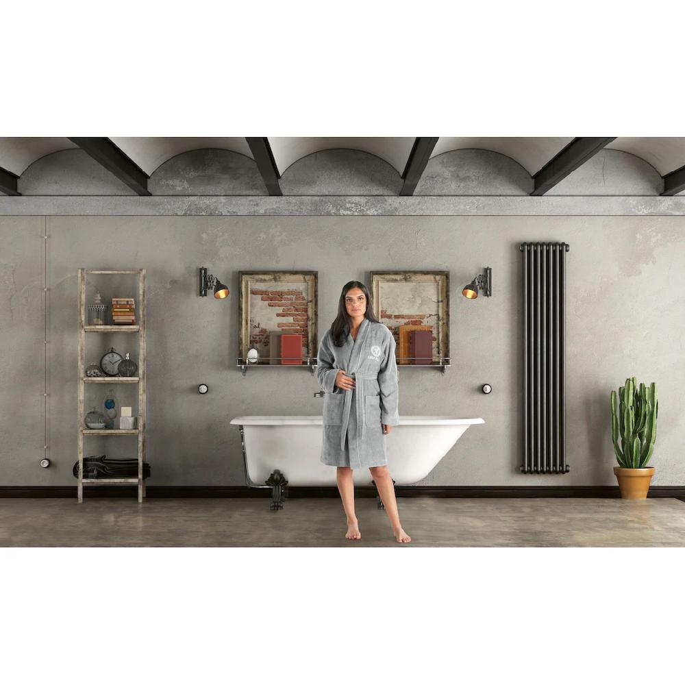 CARLO COLUCCI Damenbademantel »Vito ideal für Sauna & Spa Hotelbademantel Morgenmantel« (1 St.) Logostickerei auf Brust Schriftzug auf Ärmeln Uni-Farben Baumwolle Black Friday