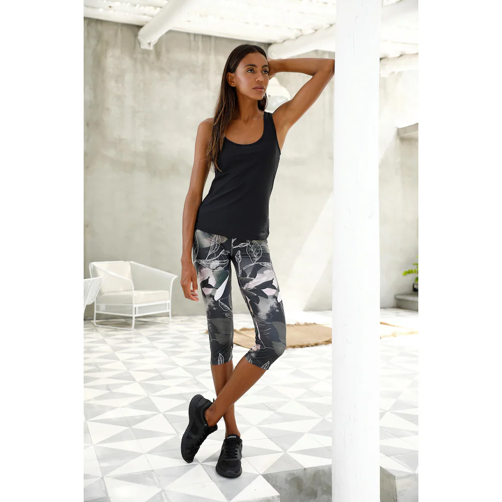 LASCANA ACTIVE Caprileggings »Tropical« mit abstraktem Blumenprint Loungewear Begrenzte Freigabe